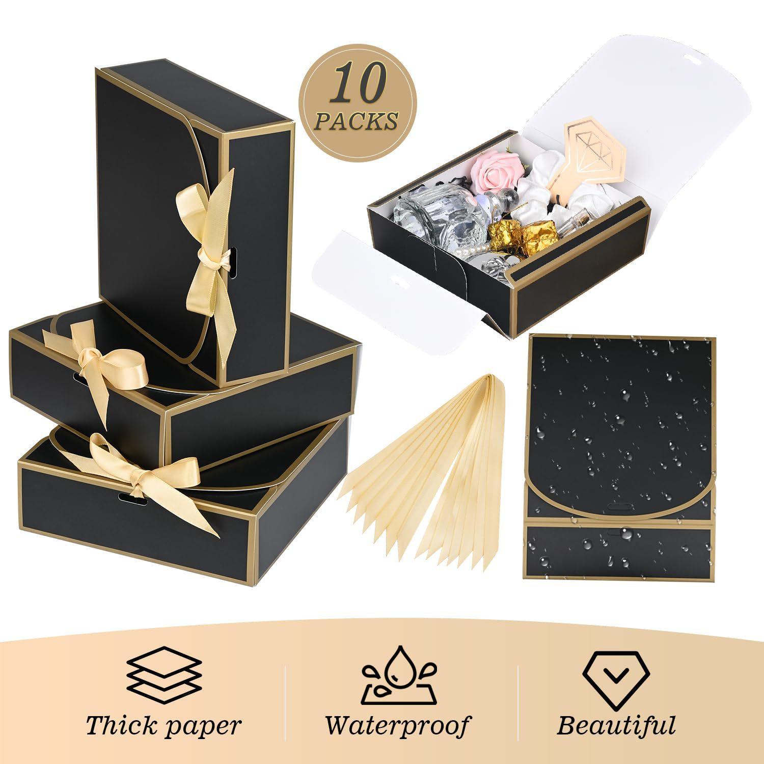 Gift Box Set With Lids, Deluxe Black Gift Box With Ribbon, Proposal Boxes, Best Man Proposal Boxes, Bridesmaid Boxes, Chocolate Candy Boxes For Graduation Gifts. Gift Boxes With Bow Ribbon Packaging Suitable For Weddings, Engagements, Birthday