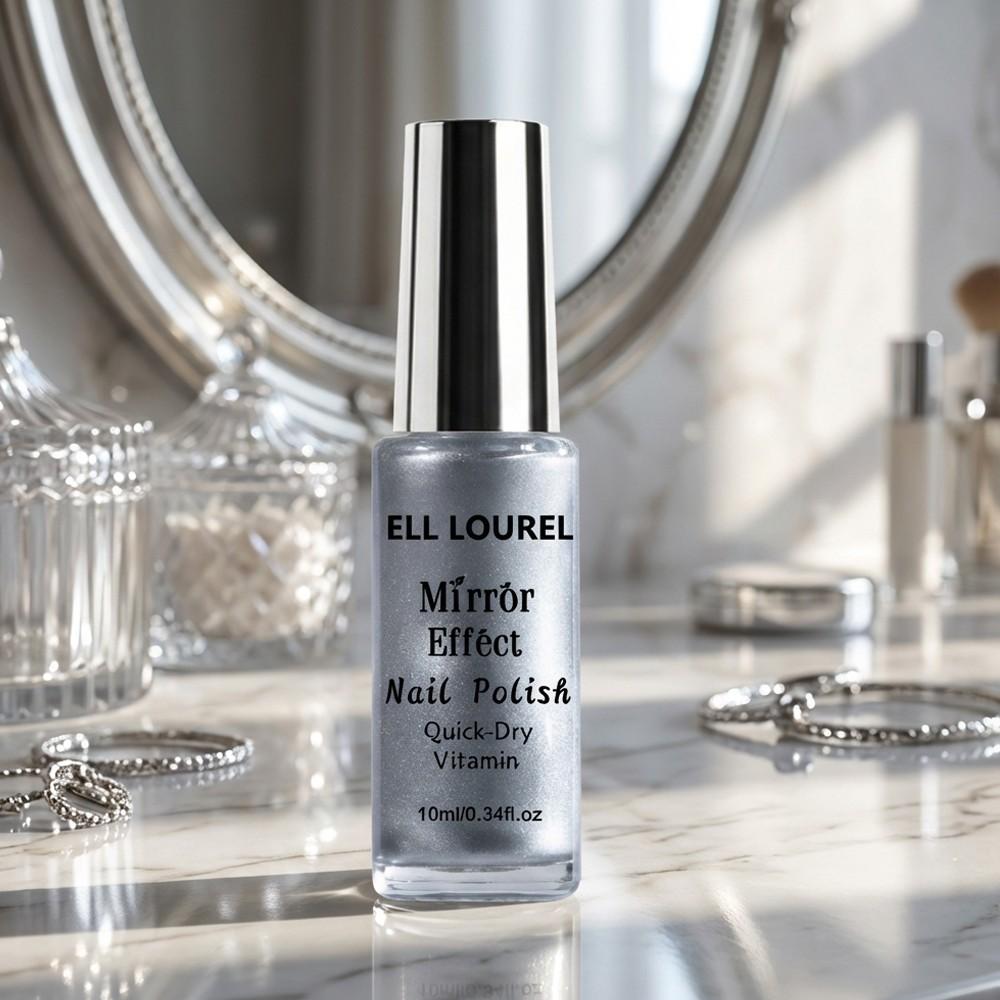ELL LOUREL Mirror Effect Nail Polish, 10ml Silver Quick-Dry Vitamin-Infused Nail Varnish, Alcohol-Free, Long-Lasting High Gloss, Top Coat Required for Ultimate Mirror Shine, Ideal for Parties, Holidays & Special Occasions, Perfect Nail Gift, 0.34fl.oz