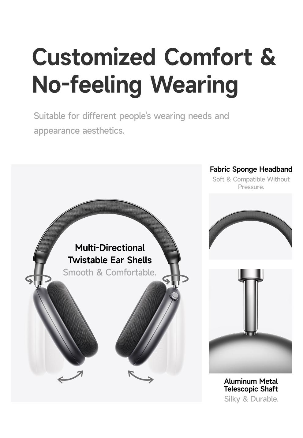 【Live broadcast exclusive】Picun F8 Pro Wireless Headphones - 52dB Noise Cancellation, 5 Smart ENC Mics, Detachable Fabric Ear Cushions, 120 Hour Standby, Seamless Dual Device Connection for All-Day Use and Boosted Productivity