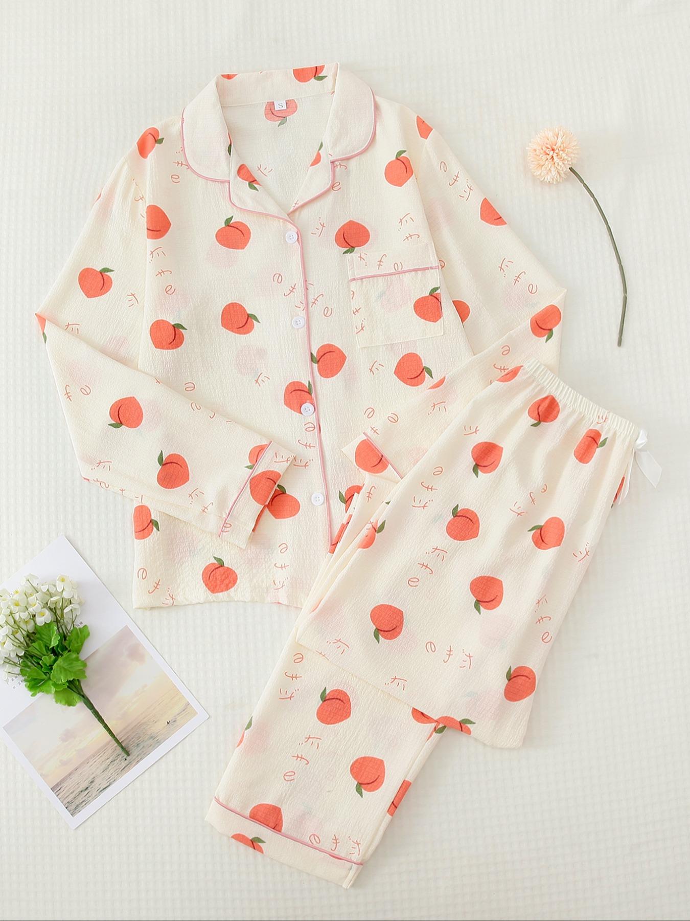 Women's Button Front Blouse & Bow Front Contrast Binding Pants Pyjama Set, Casual Long Sleeve Lapel Top & Trousers, Summer Outfits 2024, Sleepwear for Spring & Fall, National Day Offers