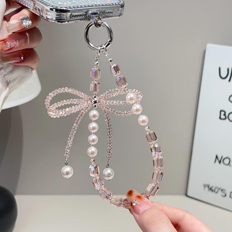 Women's Luxury Crystal Beaded Smartphone Strap - Multi-Functional Card-Ready Mobile Accessory with Tether Tab, Hands-Free Wristlet, Keychain & Protection Feature, Shiny, Accessories, Installation, Metal, Lobster Clasp, Charm, Lanyard, Custom Tether Tab, D