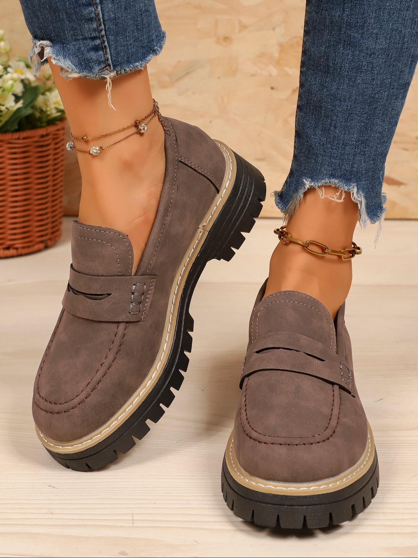 Women's Fashion Thick Sole Loafers, Cross Strap Design, One-Step Slip-On, Casual Comfortable All-Season Shoes, Perfect for Walking, Footwear