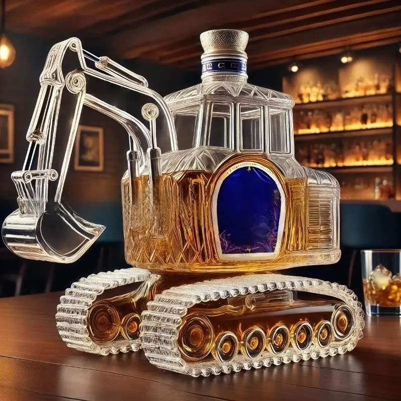 3D Sculpted Excavator Glass Decanter, Unique Whiskey Bottle for Home Bar, Great Gift for Whiskey Lovers, Collectors & Construction Enthusiasts