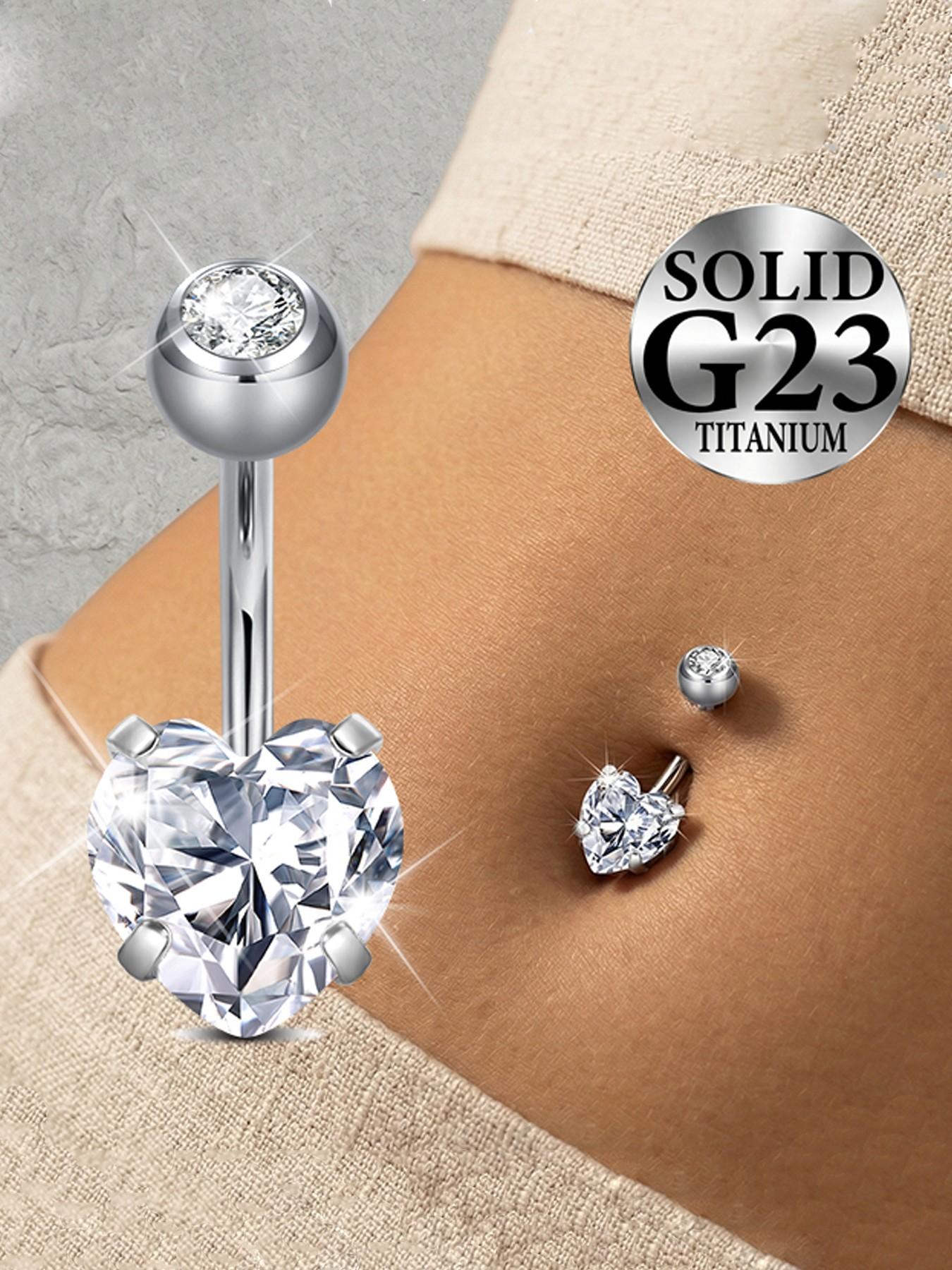 Titanium Belly Button Rings, Internally Threaded 8-16mm Long Belly Ring, Heart CZ Navel Rings for Women 14G Belly Piercing Jewelry