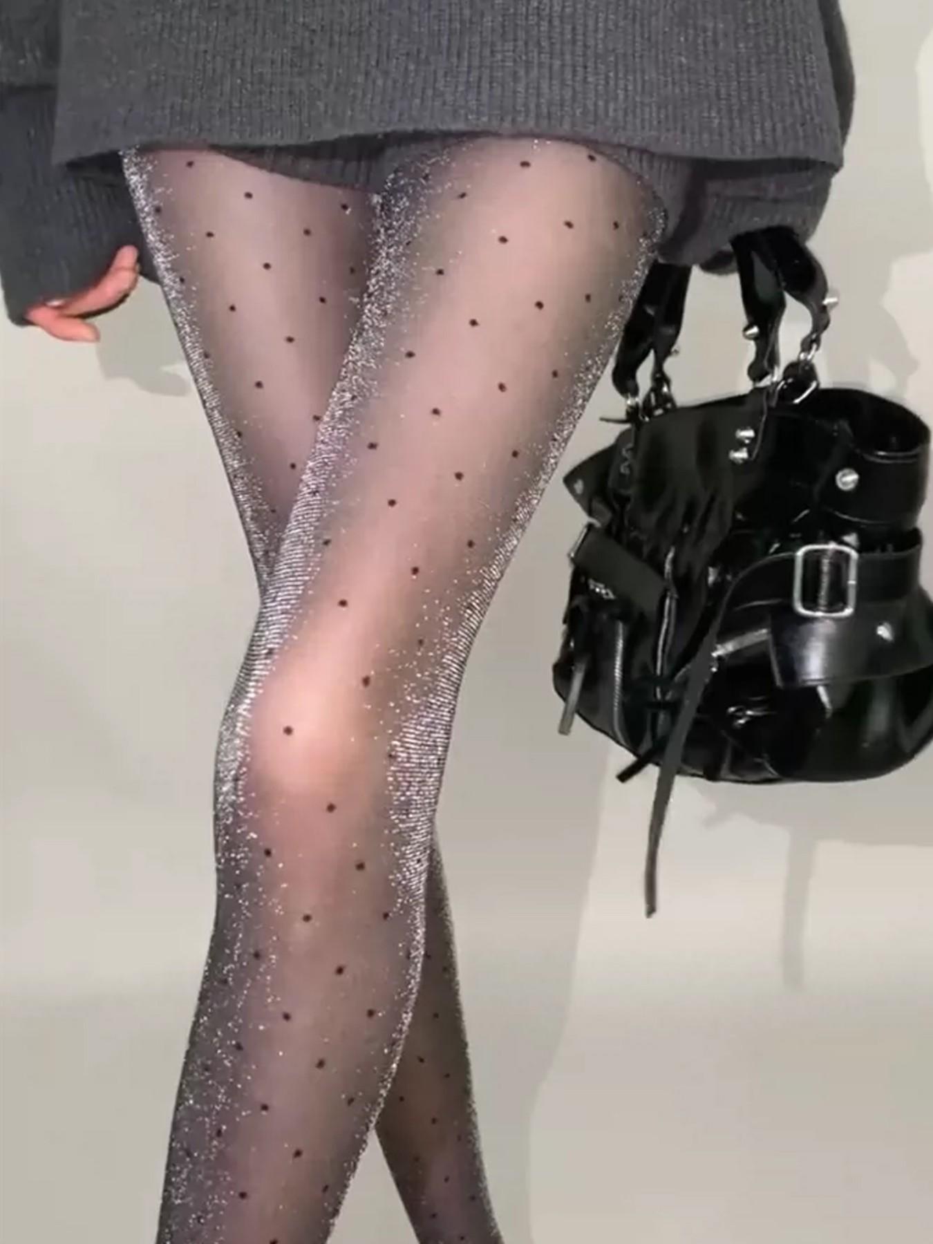 Sexy Women's Polka Dot Pearl Mesh Stockings, Butt Lifting Slimming Silk, Elegant Fitted Pantyhose, Plain Pattern, Made in China