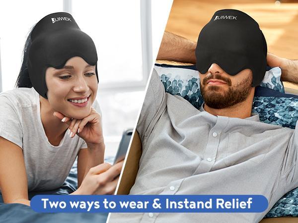 JUIWEK Cold Migraine Cap - 360° Full Coverage Headband Sleep Mask for Migraines Puffy Eyes Tension Sinusitis and Stress Relief Stretchable Design 20% More Coverage Area Comfortable and Instant Relief
