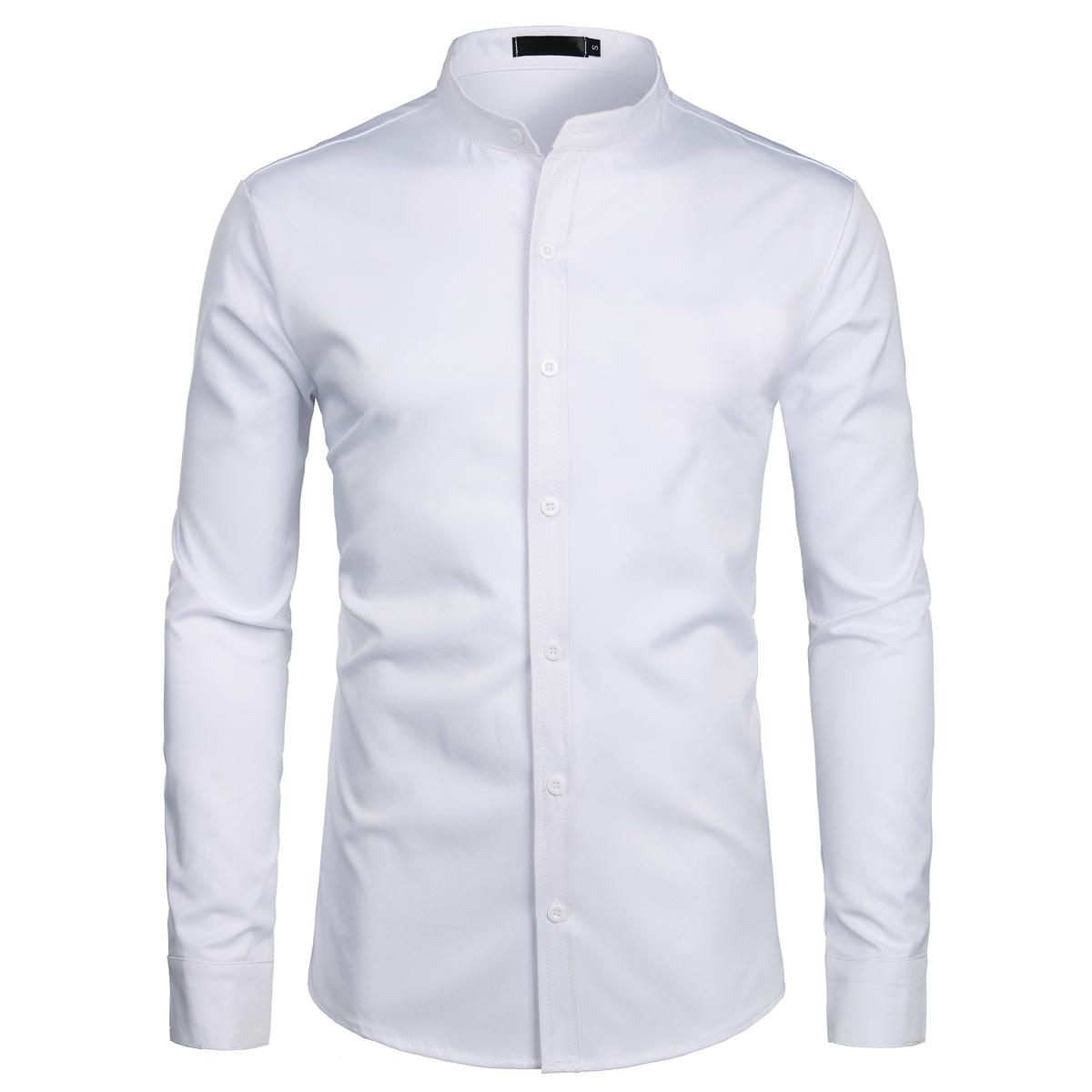 ZEROYAA Mens Hipster Solid Slim Fit Long Sleeve Mandarin Collar Dress Shirts Polyester Fabric Stylish Casual Business Shirt