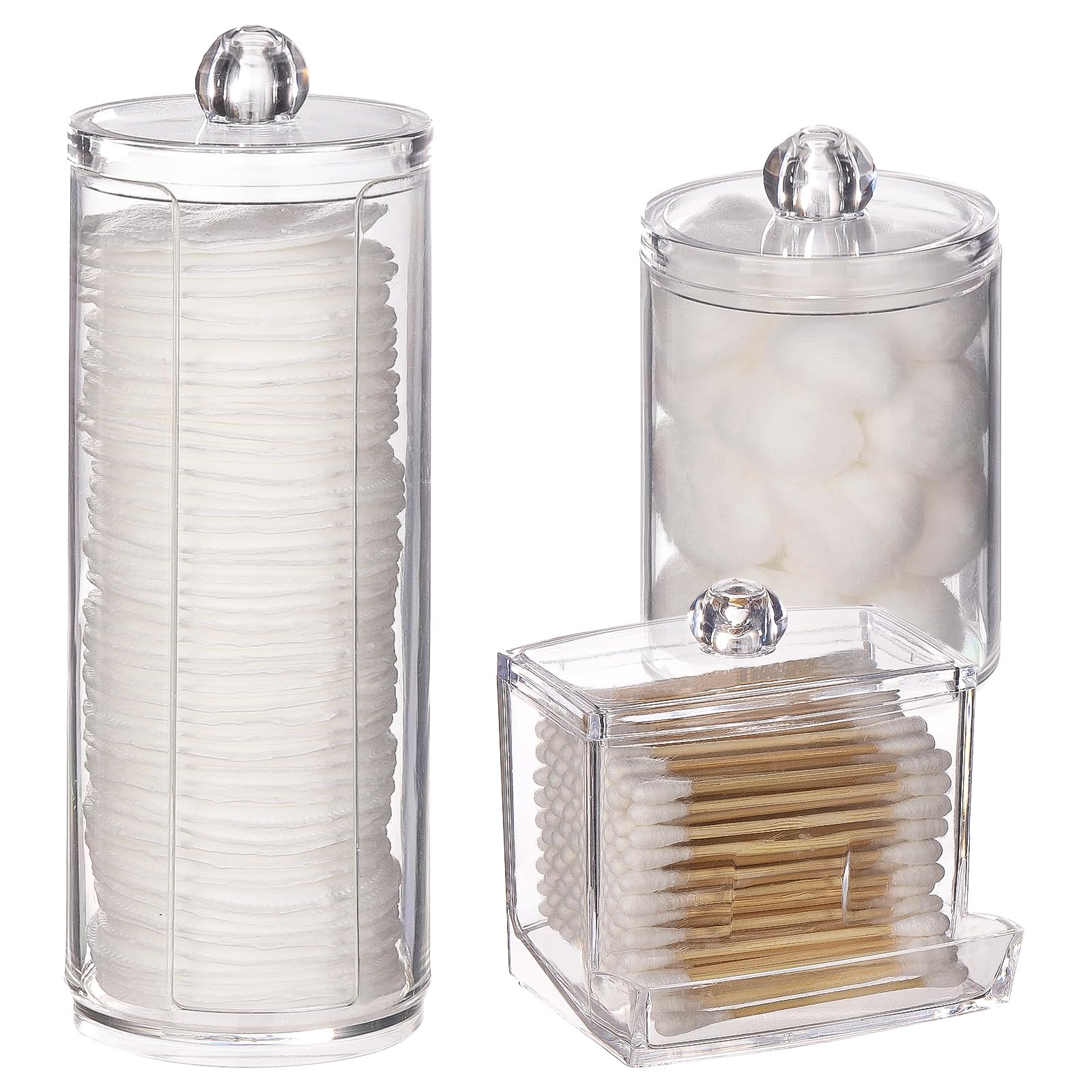 Clear Plastic Transparent Storage Box, 3 Counts/set Modern Simple Storage Jar Canister with Lid, Bathroom Accessories Set, Home Organizer for Cotton Swab, Ball, Pads, Floss, Bottles Containers