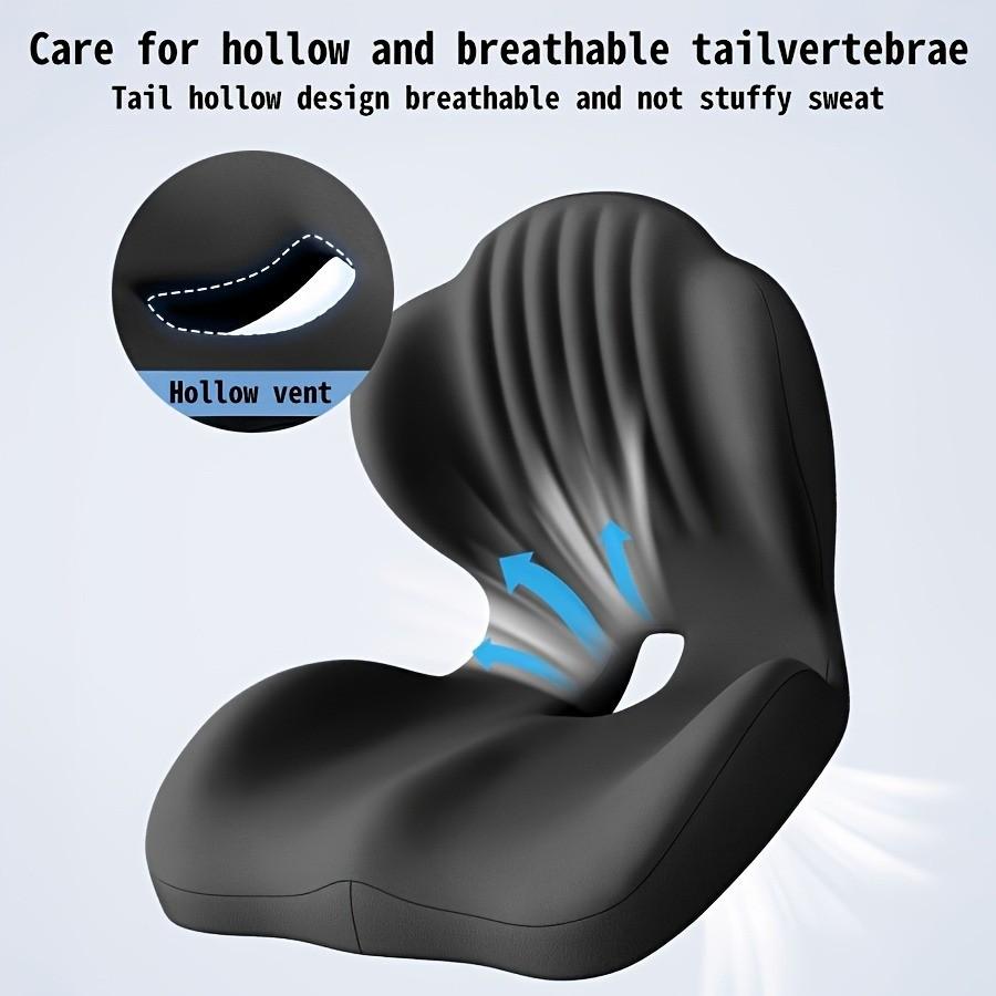 Ergonomic Memory Foam Padded Seat Cushion with Back Support, Tailbone Relief and Lumbar Pillow, Office, Car, Gaming, Wheelchair, Detachable Cover, Medium Firmness
