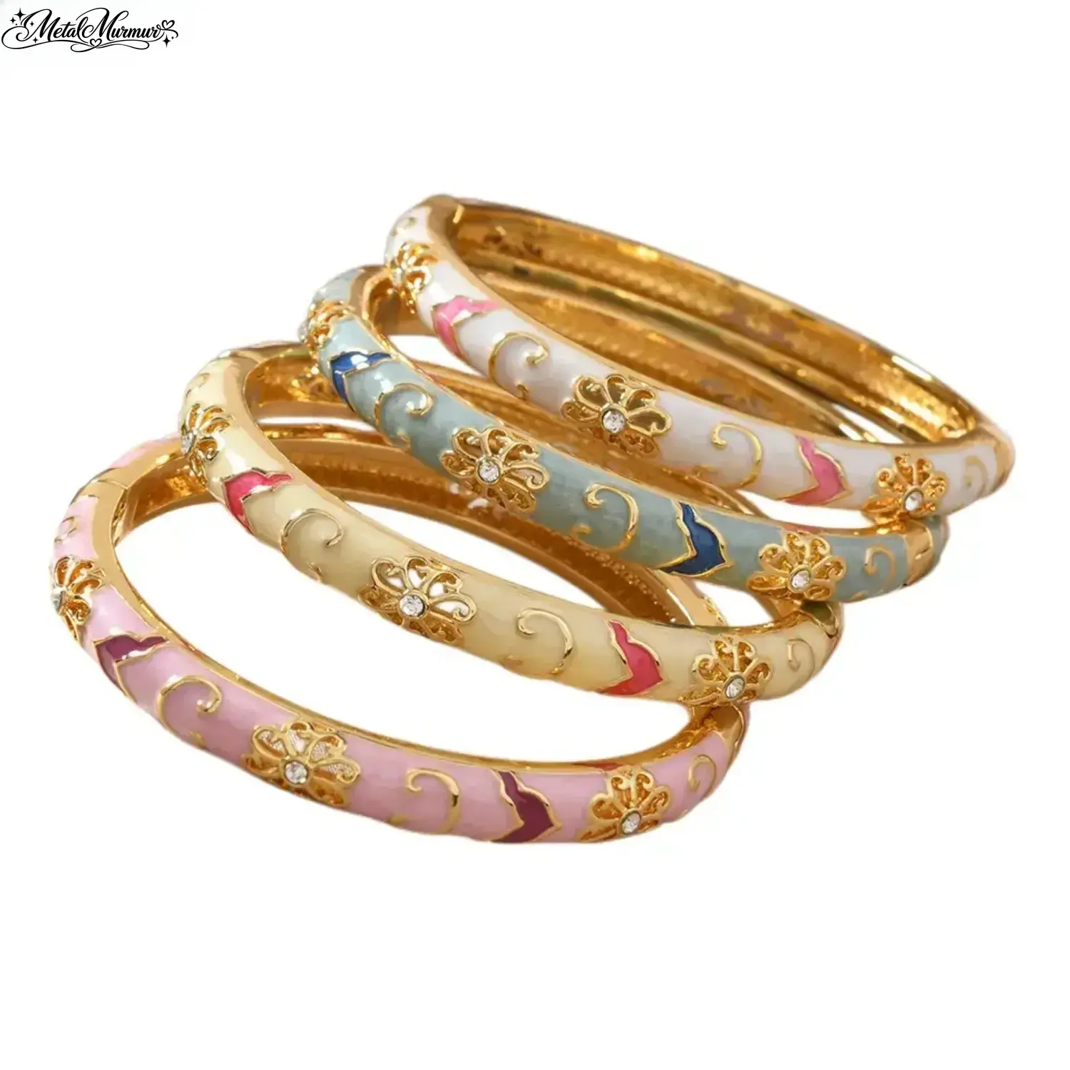 Women's Vintage Floral Enamel Bangle Jewelry - Gold-Tone Alloy Bracelet with Sparkling Cubic Zirconia, Hinged Band for 15-18cm Wrist, Exquisite Fashion Flower Design Bracelet, Anniversary/Birthday Gift,sohochic