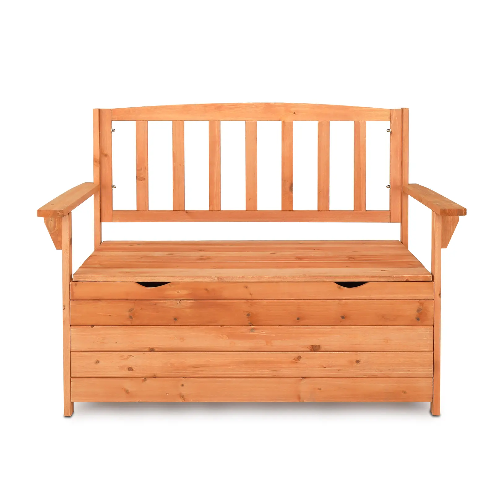 Rectangular Cedar Wood Outdoor Storage Bench, 112x58x84cm, with Backrest, Fixed Arms, Bright Orange Red