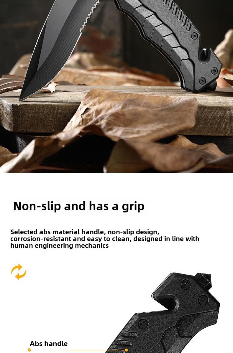 Stainless steel toothed fruit knife high hardness sharp outdoor multi-function folding knife tool for self-defense portable Christmas gift