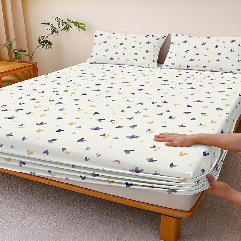 1PC Printed Fitted Sheet, Machine Washable, Soft & Comfortable, Anti-Slip & Non-Curl Design, Warm & Skin-Friendly for All Seasons, Festive Home Decor, Soft Breathable Sheet (No Pillowcase Included)