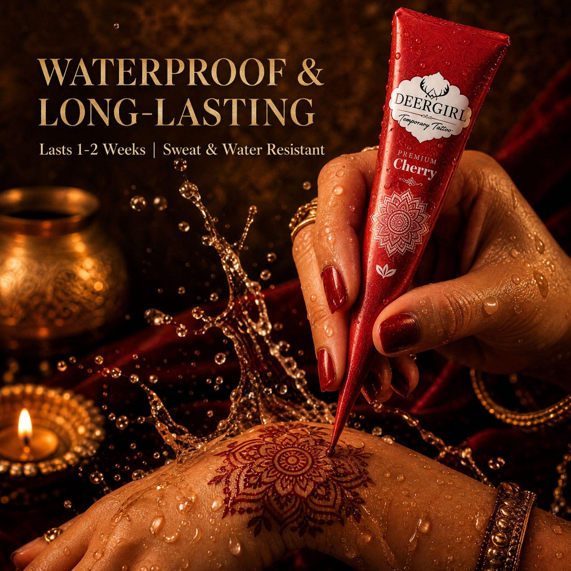 Ins-style gift set of 8 cherry red henna cones Henna Tattoo, smooth clog-free long-wearing paste for authentic Indian art. Versatile for full skin patterns and nail detailing, romantic body decor kit for Valentine's Day, weddings and theme parties.