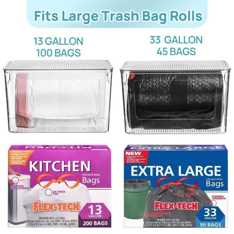 Transparent Storage Box, Stackable Trash Bag Dispenser, Plastic Trash Bag Rack for Kitchen Sink & Laundry Room, Multifunctional Storage Bin