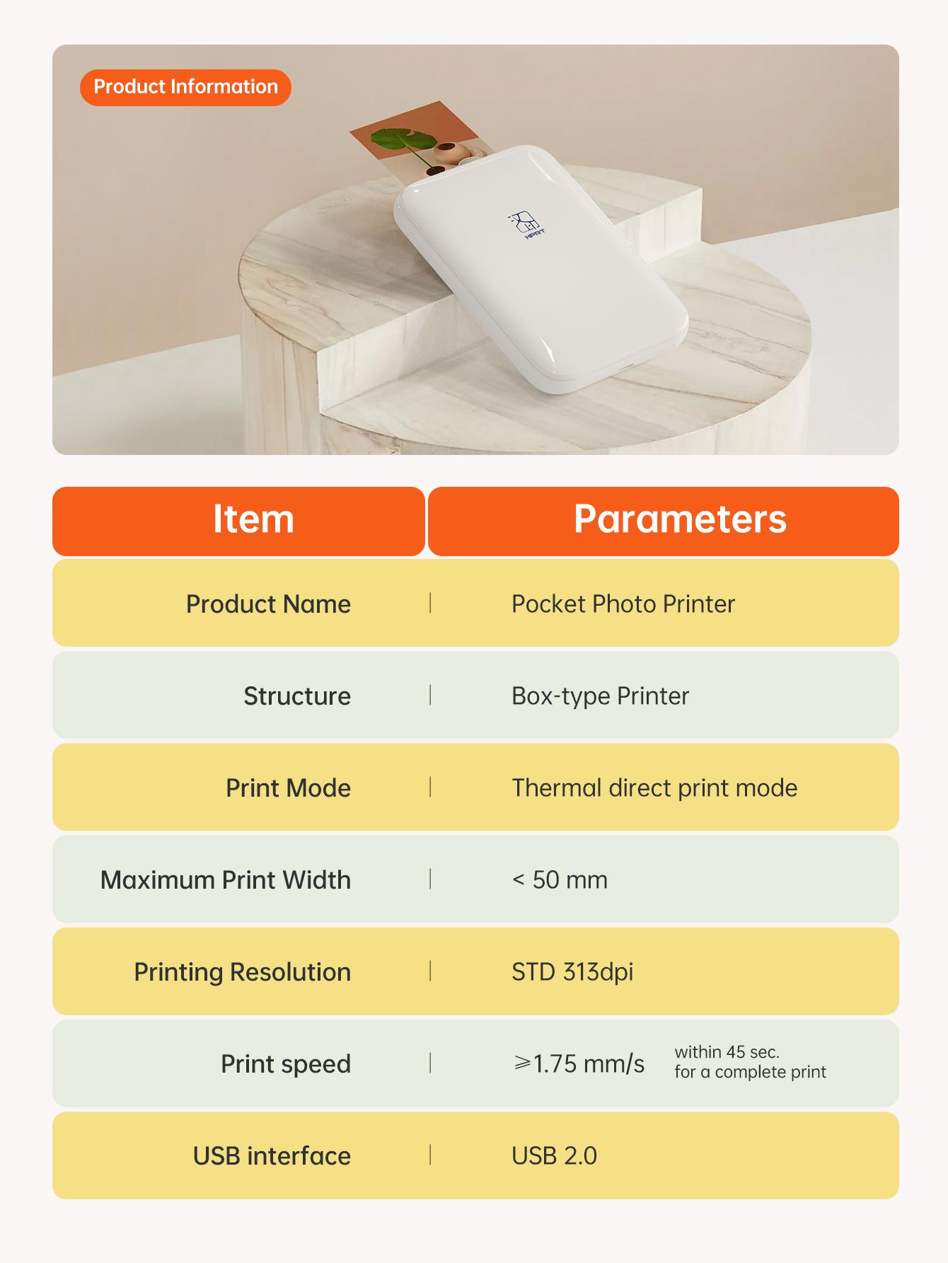 HPRT MT53 Mini Photo Printer, Must-Have for Journal Lovers & Scrapbooking, Portable 2x3 Inch Bluetooth Sticker Printer for Aesthetic Junk Journals & DIY Deco.