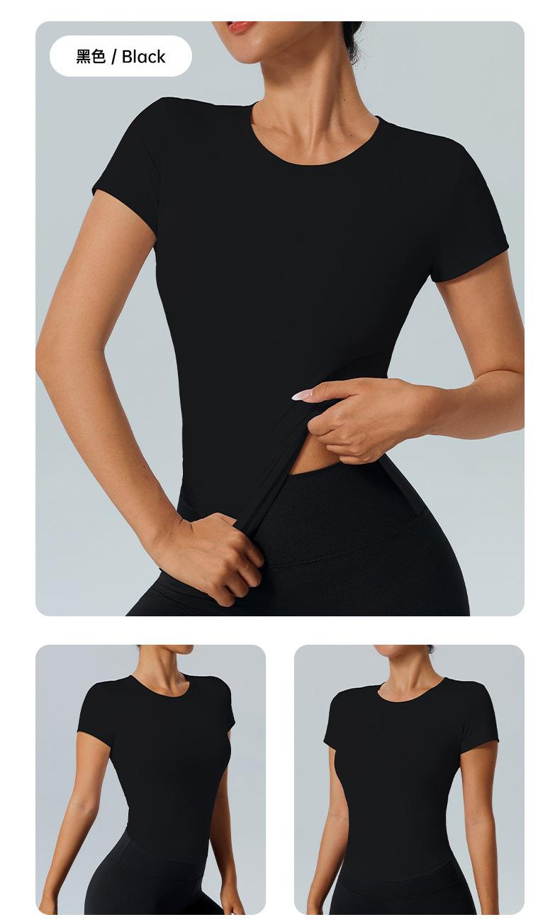 Outdoor fitness top yoga wear round neck short sleeve quick-dry tight-fitting versatile running yoga sports short sleeve T-shirt for women Light Compression