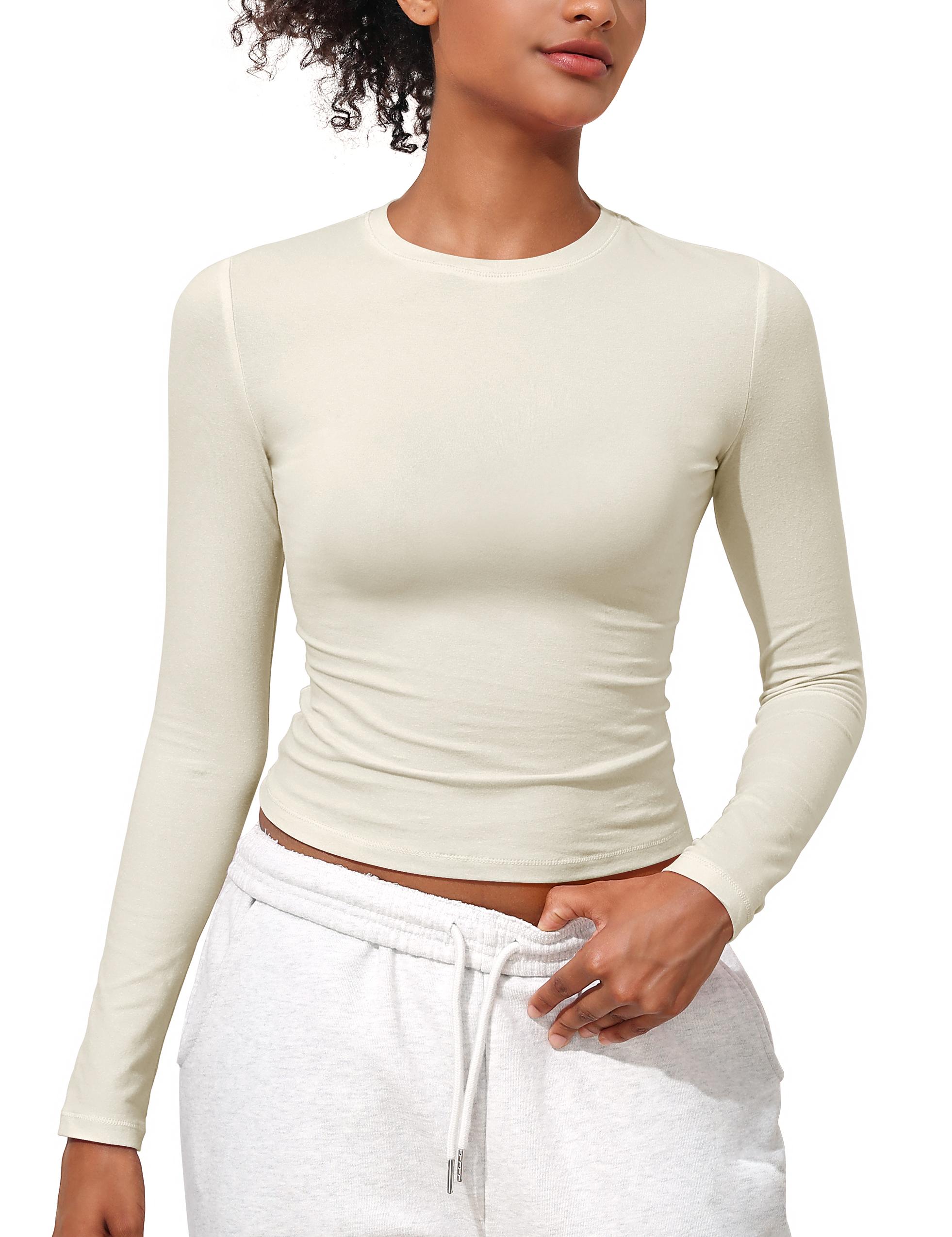 Hilor Women's Long Sleeve T Shirts Crew Neck Tight Fitted Tee Tops Basic Going Out Tops Crop Y2K Clothes