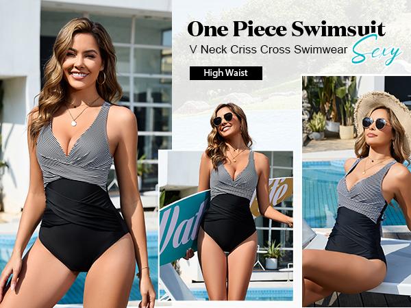 UMIPUBO Womens Tummy Control Swimsuit One Piece Bathing Suit Front Cross Tie Back Slimming Ruched Push Up Padded Swimwear for Beachwear SwimWeek