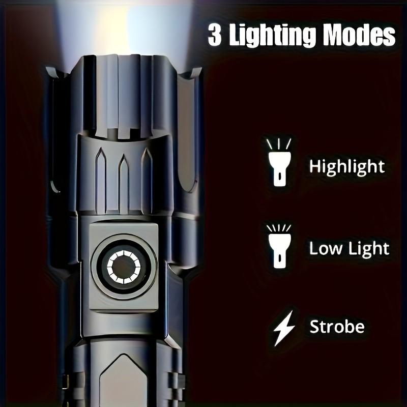 Strong LED Flashlight with 3 Levels Adjustable Brightness and Telescopic Zoom, USB Rechargeable, Durable Portable Flashlight for Camping, Hiking, Emergency Kit, Hiking Gear