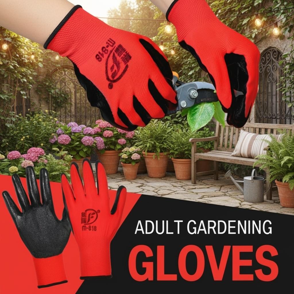 Garden Gloves Natural Latex Non-Slip Coating, Anti-Puncture Durable Waterproof, Gardening Planting Flower Care, Unisex Adult, Set