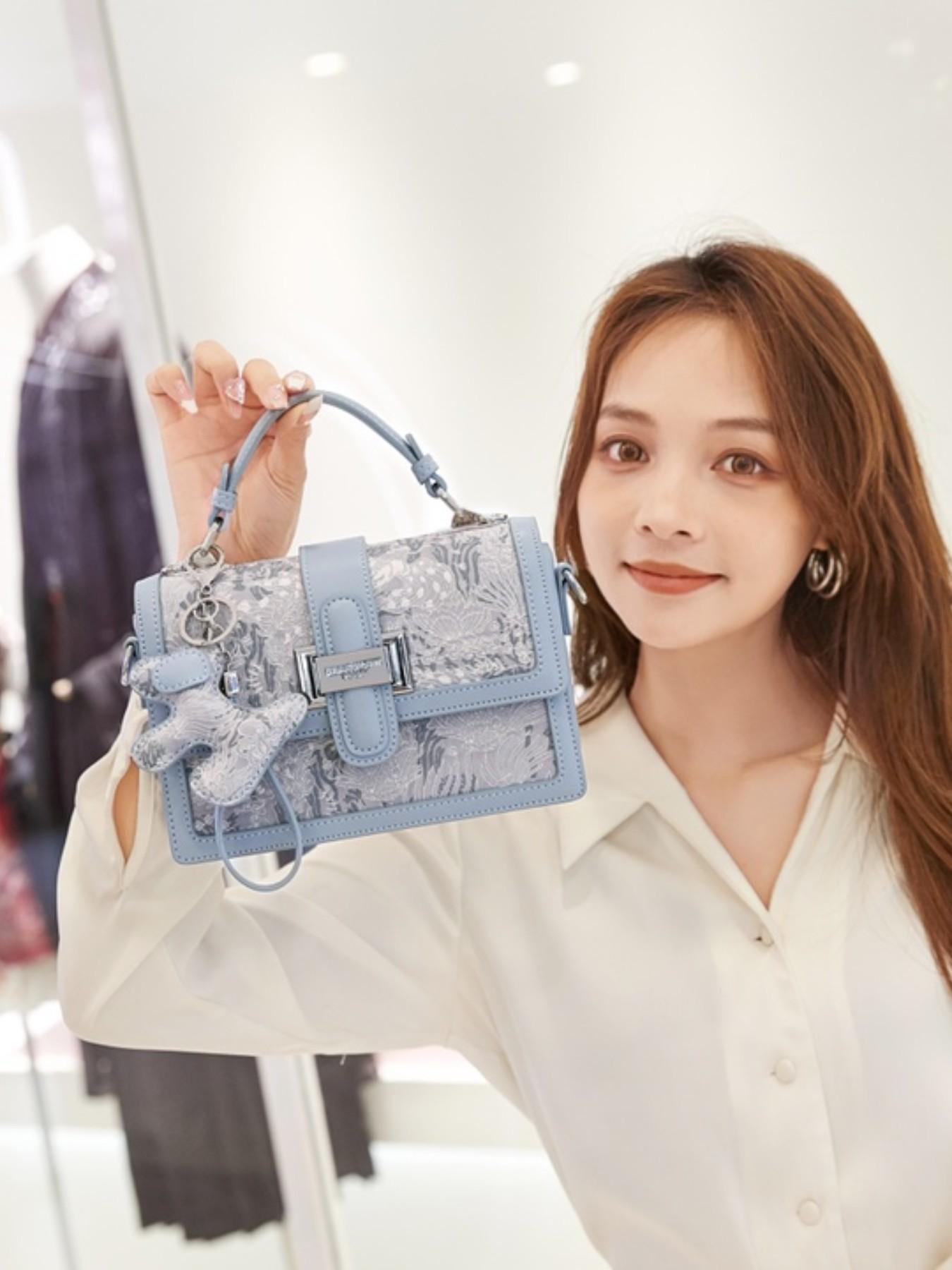 Light Blue Traditional Floral Small Square Bag for Women, High-End Unique Design, Crossbody Handbag, New Chinese Style Luxury, Versatile Daily Use