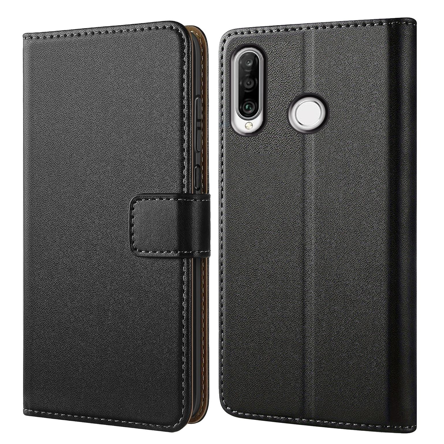 Mobile Phone Case For Huawei P30 Lite Pro, With Kickstand PU Leather Card Slot Black Wallet Flip Protective Phone Case Cover