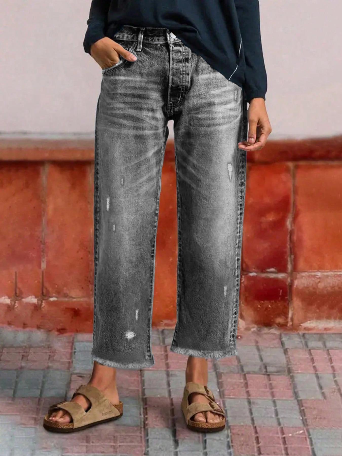 Women's Loose-Fit Denim Jeans, Casual Straight Leg Pants, All-Season Wearable, Bottoms Perfect for Dating & Outdoor Activities