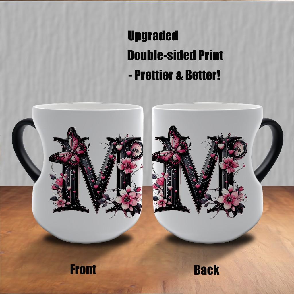 Butterfly Initials Heat-Sensitive Magic Mug, Ceramic Coffee Mug with Color-Changing Heart Design, Personalized Ceramic Cup Gift for Valentine's Day and Mother's Day