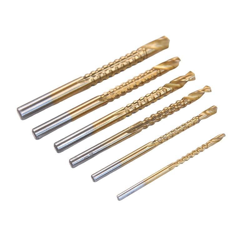 6 Piece Titanium Coated High Speed Steel Drill Bit Set, Step Drill Bits, Metal Processing & Wood Drilling, Sharp Teeth Design, Rust Proof Coating, Electric Tool Accessories, Cutting