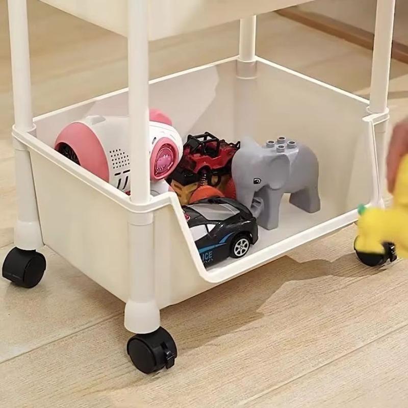 Five-Tier Multi-Functional Plastic Durable Storage Cart with Wheels, Layered Organizer for Bedroom Kitchen Bathroom Living Room, Portable and Movable
