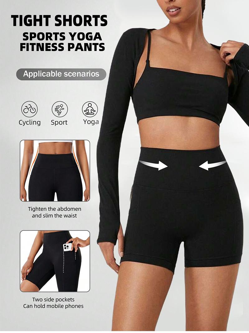 3pcs Women's Super Soft Biker Shorts  High-Waist Yoga Shorts with Pockets | Breathable, Butt-Lifting, Stretchy Elastane Fabric | for Women - Ideal for Sports & Summer Fitness Yoga Shorts