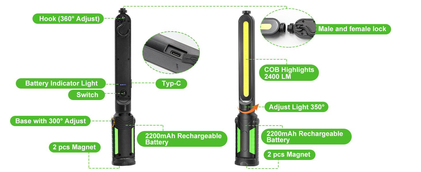 SYLSTAR Work Light for Mechanic, 2400LM Bright LED Work Light, 4400mAh Rechargeable Underhood Work Light Bar with Hooks, Magnetic Mechanic Light for Car Repairing/Inspection/Garage/Workshop/Emergency SYLSTAR Work Light for Mechanic, 2400LM Bright LED Work Light, 4400mAh Rechargeable Underhood Work Light Bar with Hooks, Magnetic Mechanic Light for Car Repairing/Inspection/Garage/Workshop/Emergency