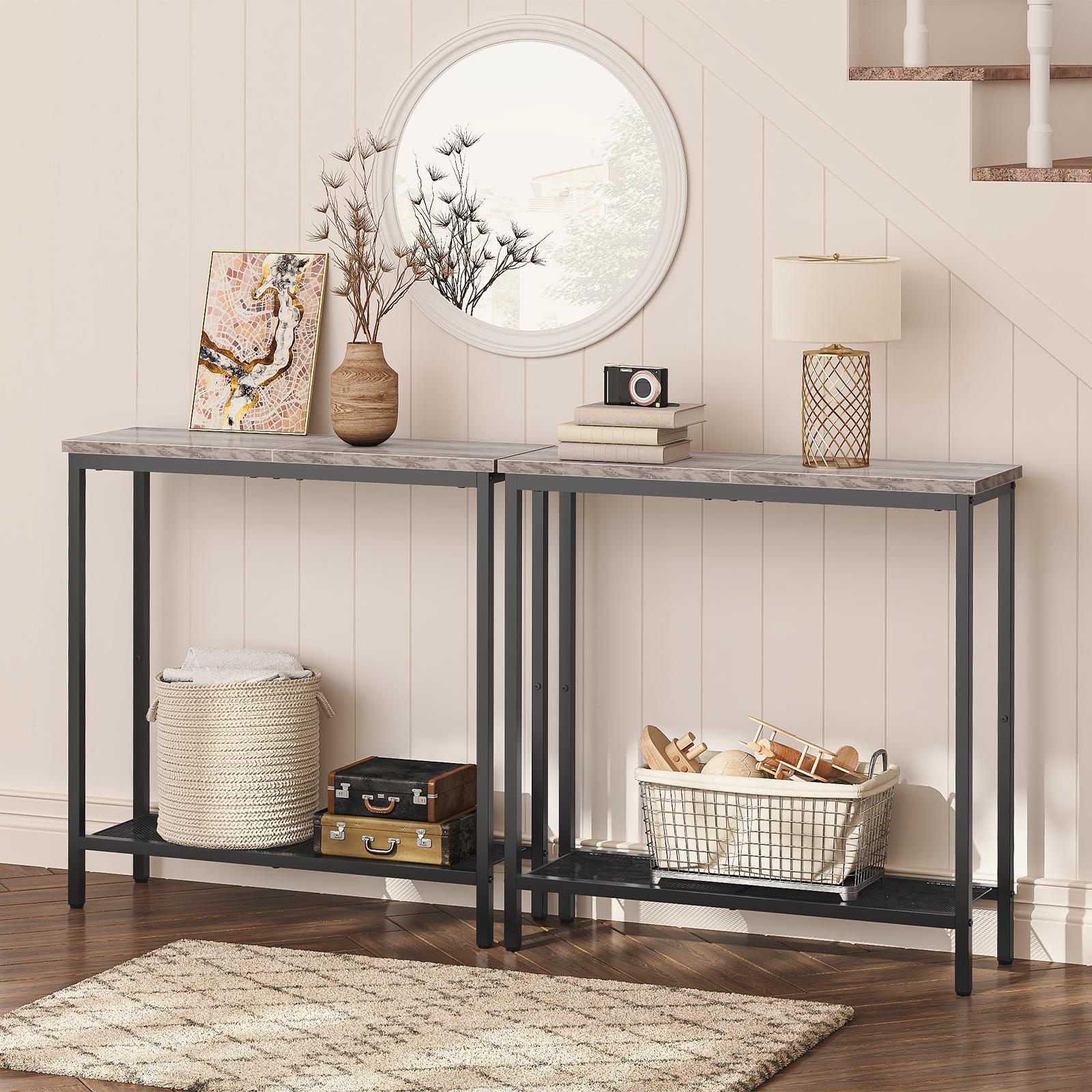 HOOBRO 29.5" Narrow Console Table, Small Entryway Table with Shelf, Thin Side Table for Living Room, Greige and Black Hallway Table HOOBRO 29.5" Narrow Console Table, Small Entryway Table with Shelf, Thin Side Table for Living Room, Greige and Black Hallway Table
