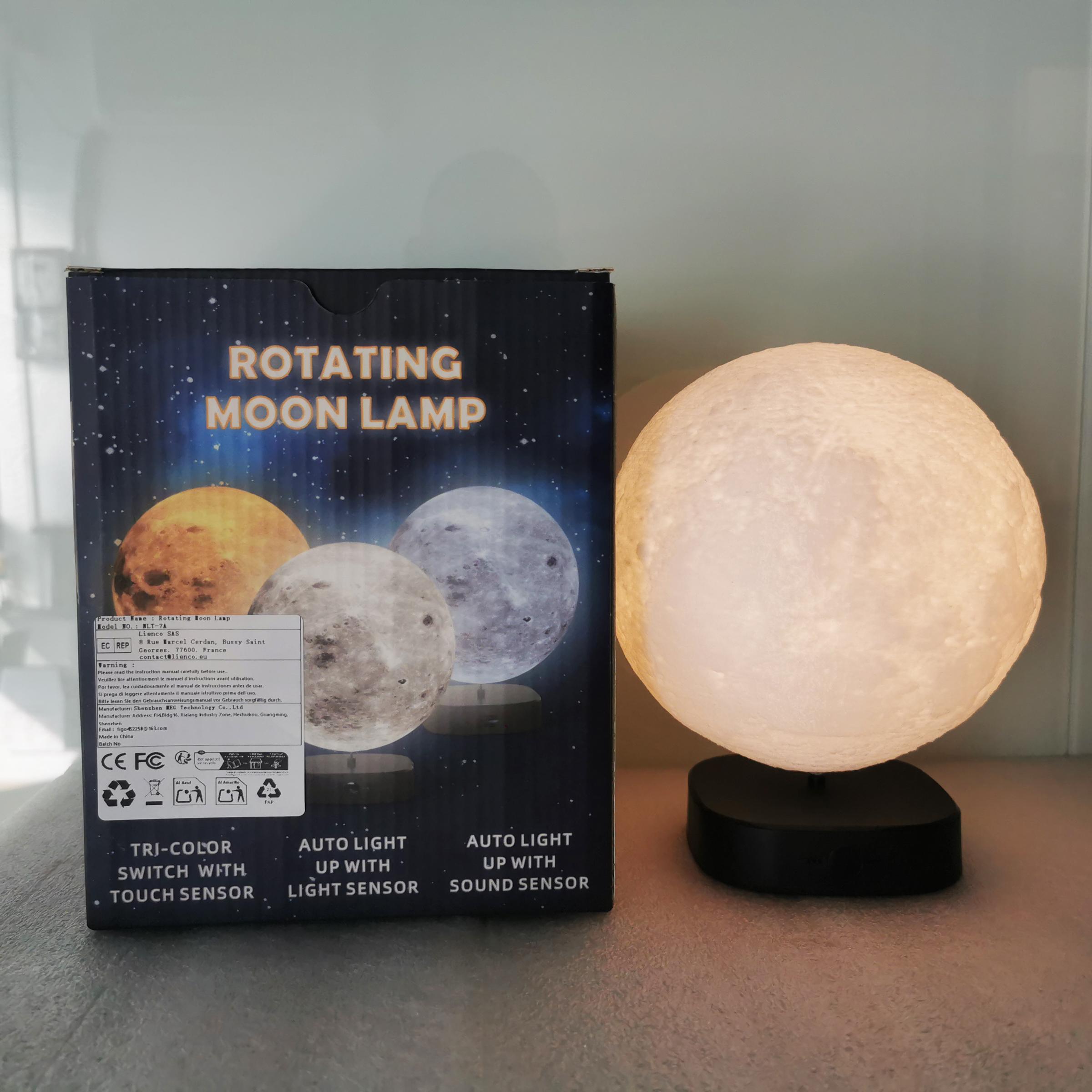 Floating Moon Lamp Night Light Touch Switch Light Sensor Slow Rotation Wireless Power 3D Printed Ball Three Color Lights Decorative Light Desk Decor Gift
