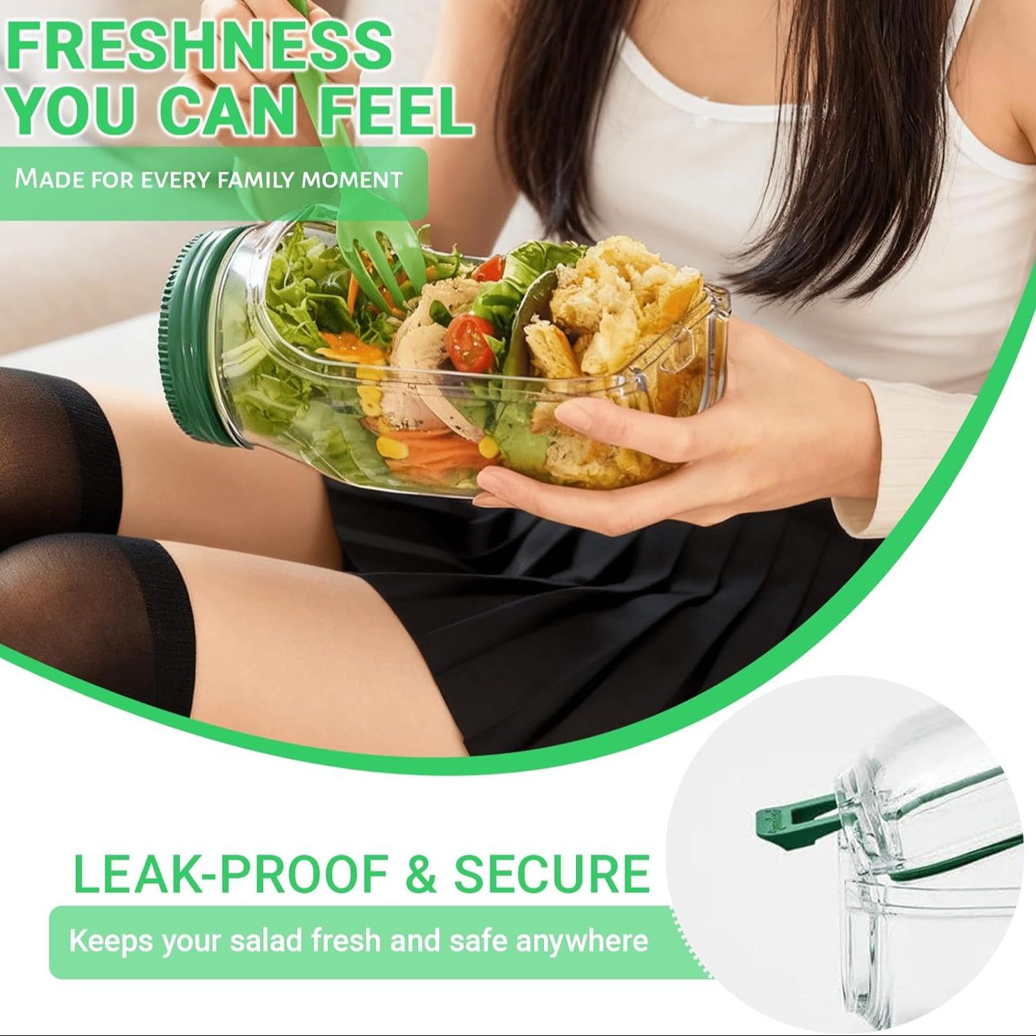 1 salad jar, salad pod, Mei Sen jar salad container, leak-proof vertical layered salad jar, container with seasoning, reusable and portable lunch container, suitable for office, picnic and travel, Airtight Food Storage, Leak Proof Lids