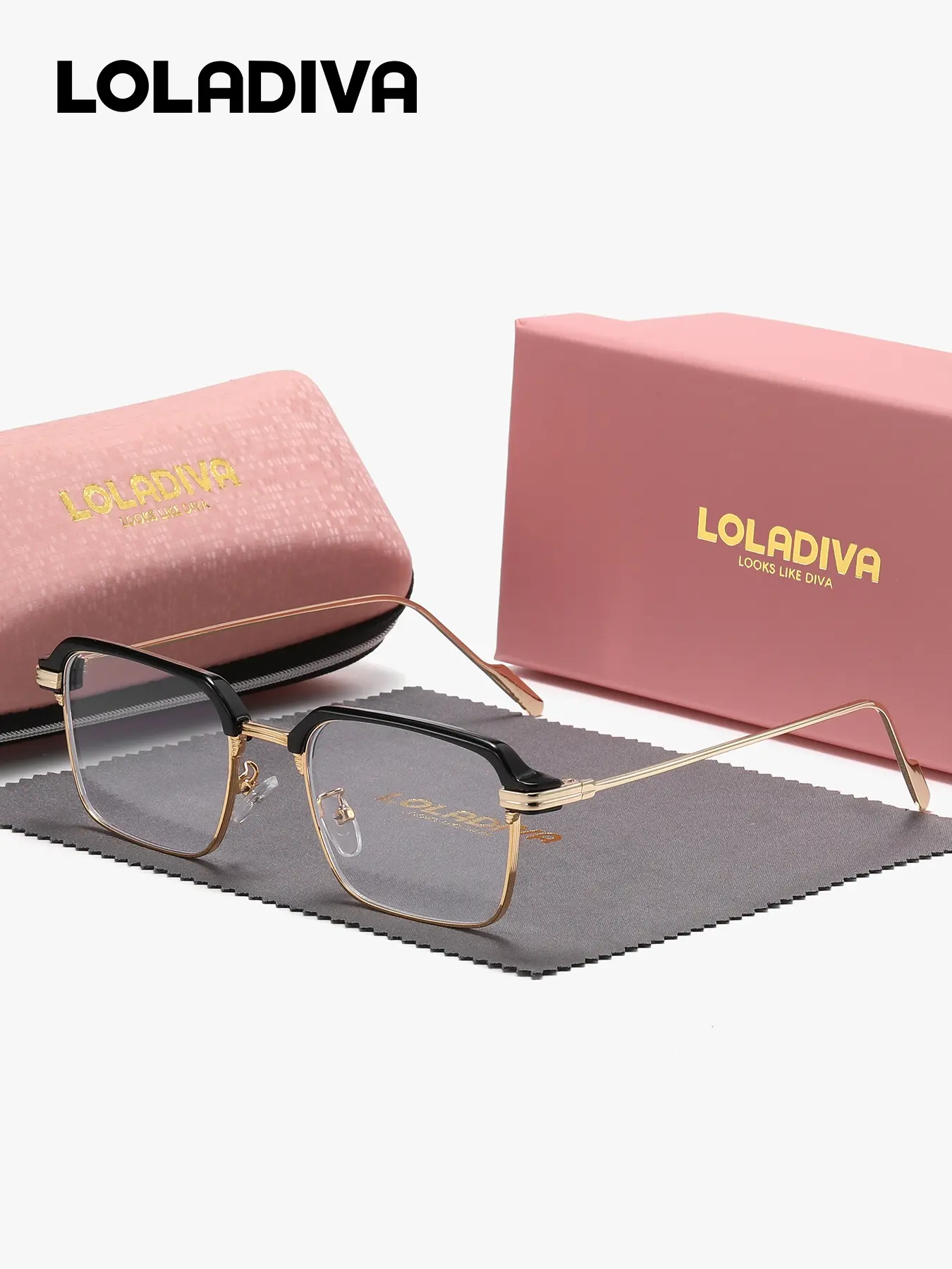 LolaDiva 1 Piece Unisex Exquisite Elegant Full Frame Plaon Glasses Exceptional Quality Square Frame Plaon Glasses