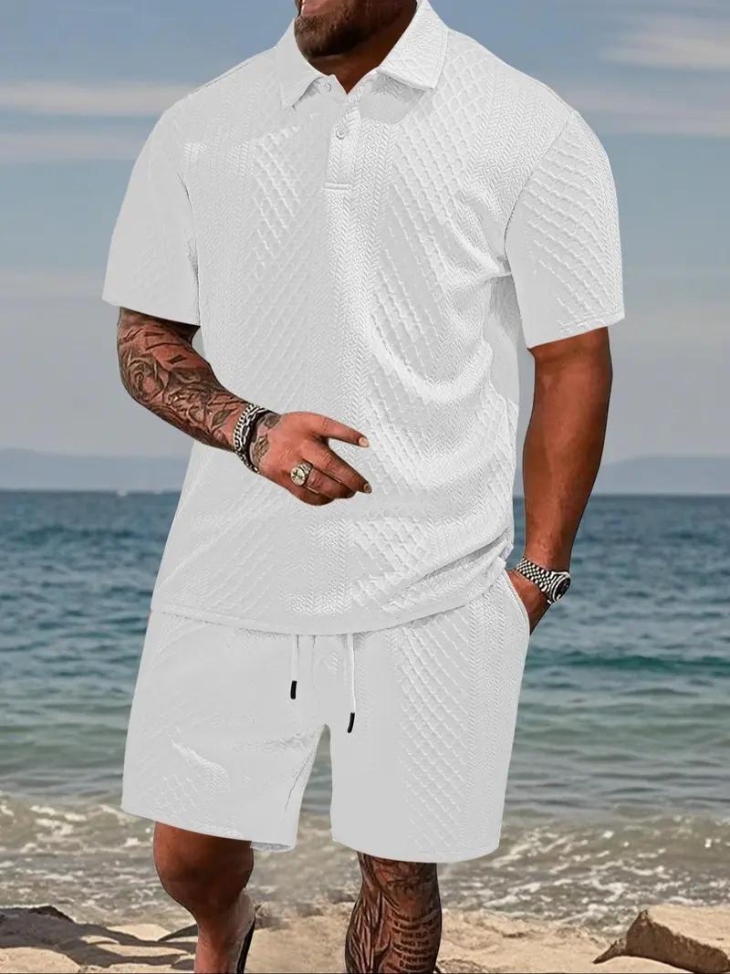 KZZ Men's Solid Polo Shirt & Drawstring Waist Shorts Set Cozy Breathable Two-piece Outfits for Daily Outdoor Wear Menswear Suits Casual Clothes,father'sdaygifts KZZ Men's Solid Polo Shirt & Drawstring Waist Shorts Set Cozy Breathable Two-piece Outfits for Daily Outdoor Wear Menswear Suits Casual Clothes,father'sdaygifts