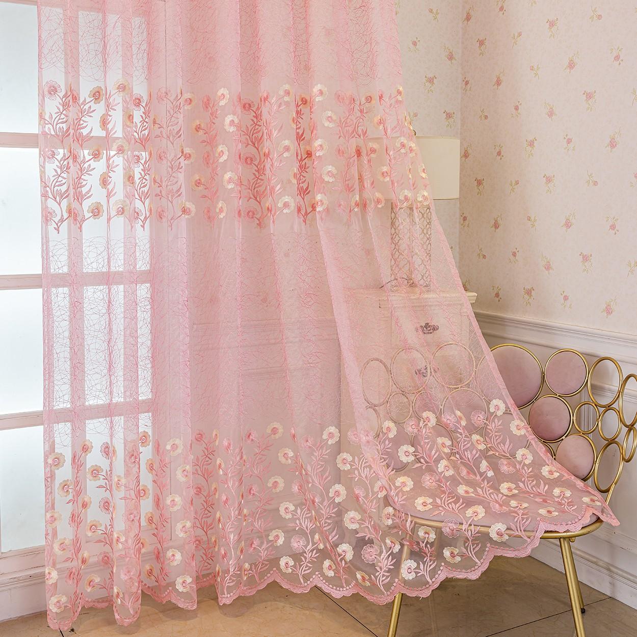 1panel Cherry Blossom Embroidered Transparent Curtain, Top Ring Hanging, Bedroom Balcony Living Room Decor, Create Atmosphere