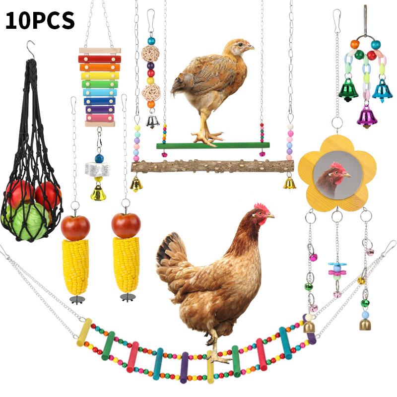 Random Color Chicken Swing & Feeder Net, Chicken Swing & Feeder Net Wood Bird Grinding Teeth Toy, Farm Animal & Poultry Supplies