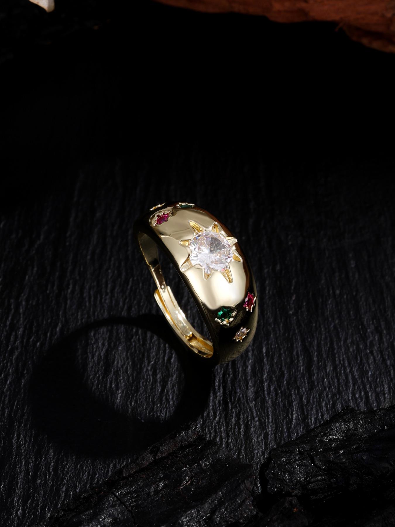 Elegant Rhinestone Star Ring, Vintage Dopaamine Starburst Design, Luxury Fashion Accessory, Perfect Gift for Girlfriend Birthday Festival