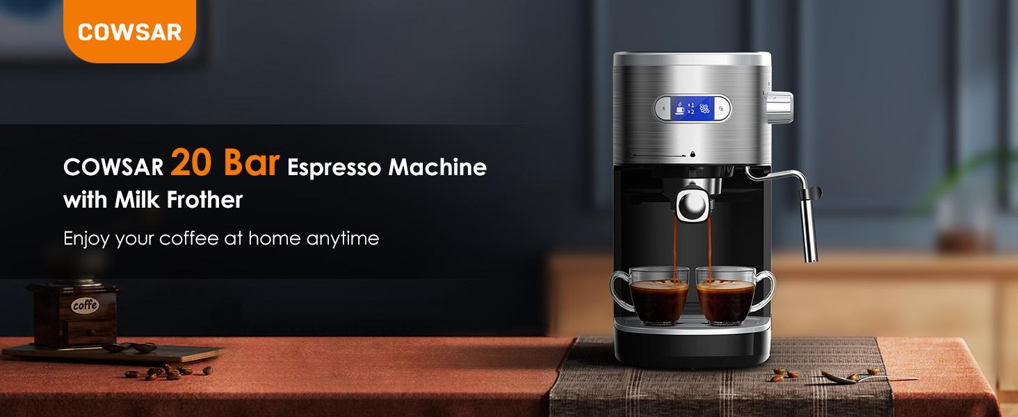 COWSAR Espresso Machine 20 Bar, Semi-Automatic Coffee Maker with Milk Frother Steam Wand, Nespresso Capsule Compatible, 45 oz Removable Water Tank for Cappuccino, Latte, Home,1350W
