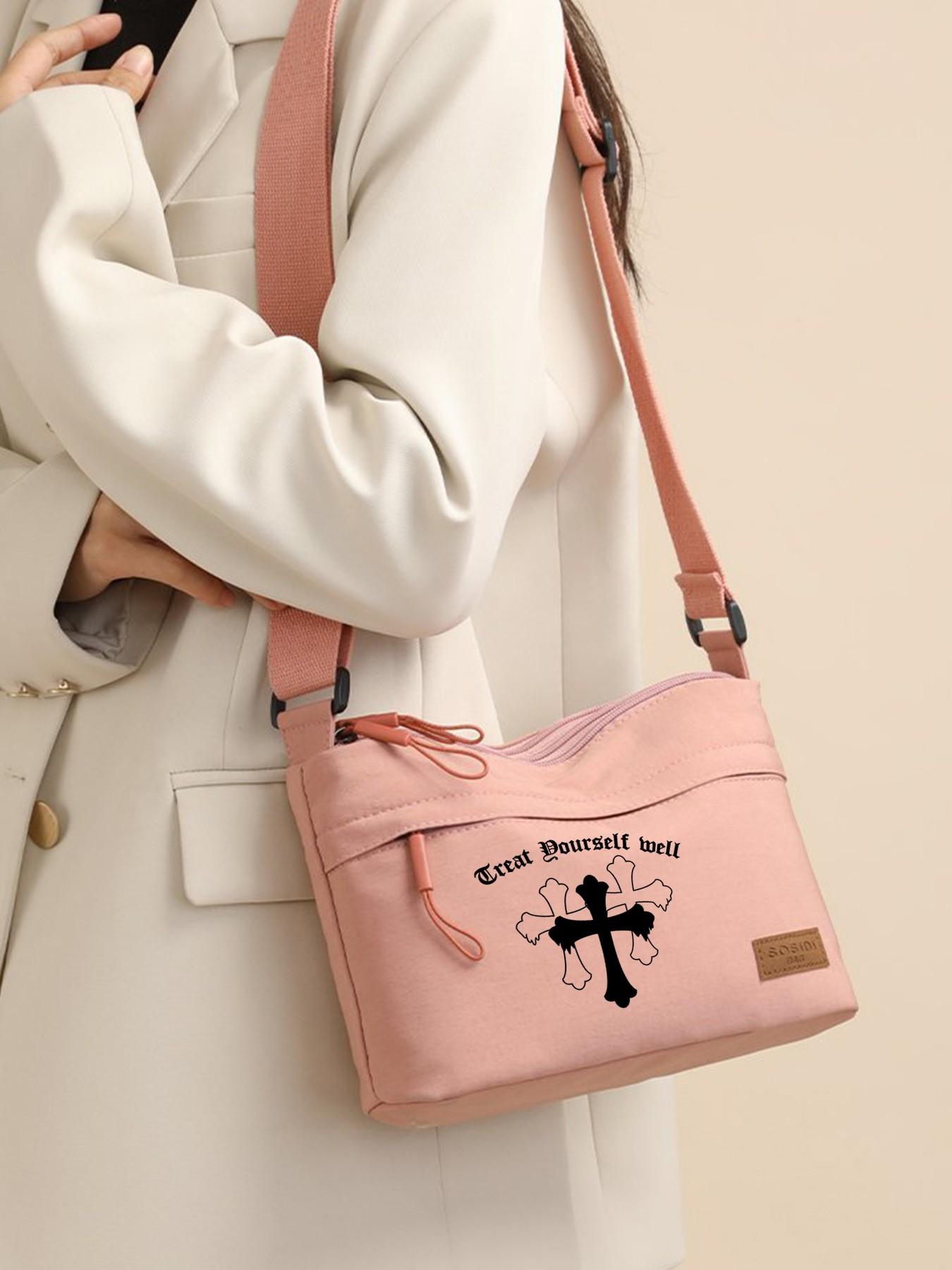 Crossbody Bag with Cross Print, Adjustable Strap Shoulder Bag, Unisex Casual Style, Ideal for Outdoor Leisure or Daily Commute