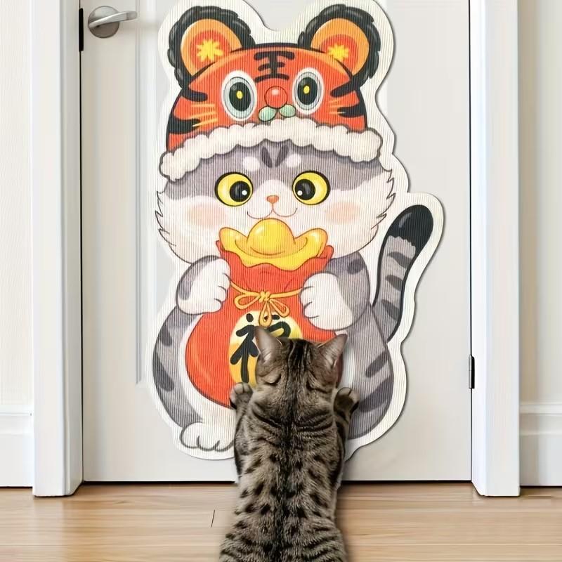 Self-Adhesive Cat Scratching Board, Polyester Material, Cute Cartoon Playful Design Climbing Pad, Furniture Wall Scratch Protector, Small Cat Claw Decoration