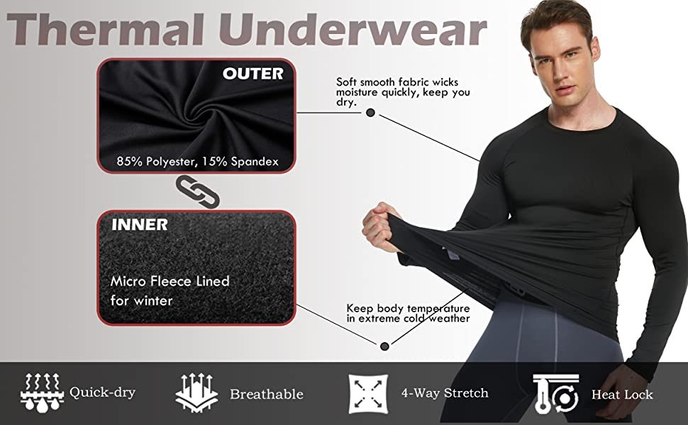 1 Pack Men's Thermal Compression Shirt Fleece Lined Long Sleeve Athletic Base Layer Cold Weather Gear Workout Top