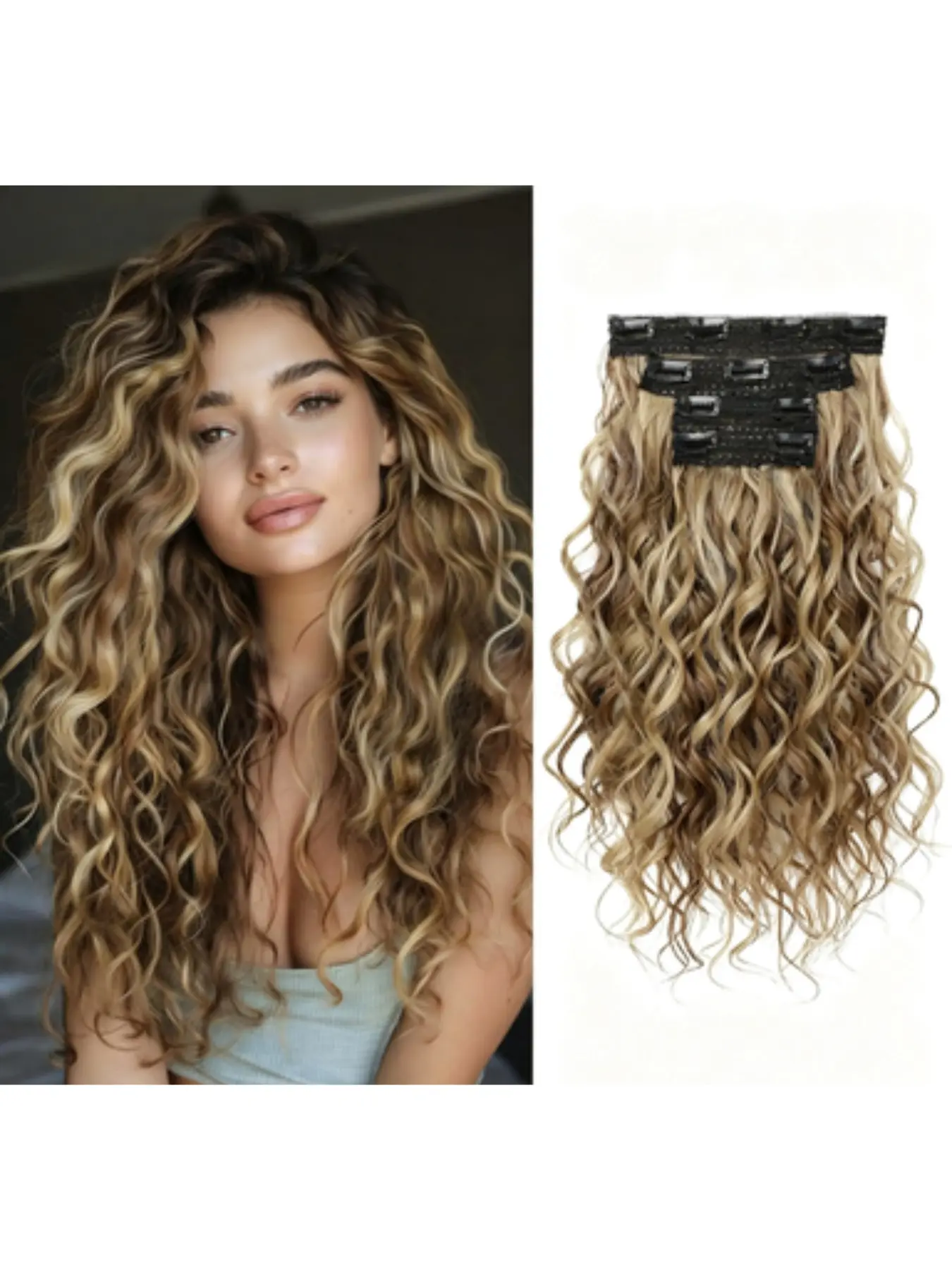 Curly Hair Extensions, 4PCS 16 inch Clip in Hair Extensions Lace Weft Short Curly Hair Extensions Clip Ins Invisible Natural Hairpieces for Women