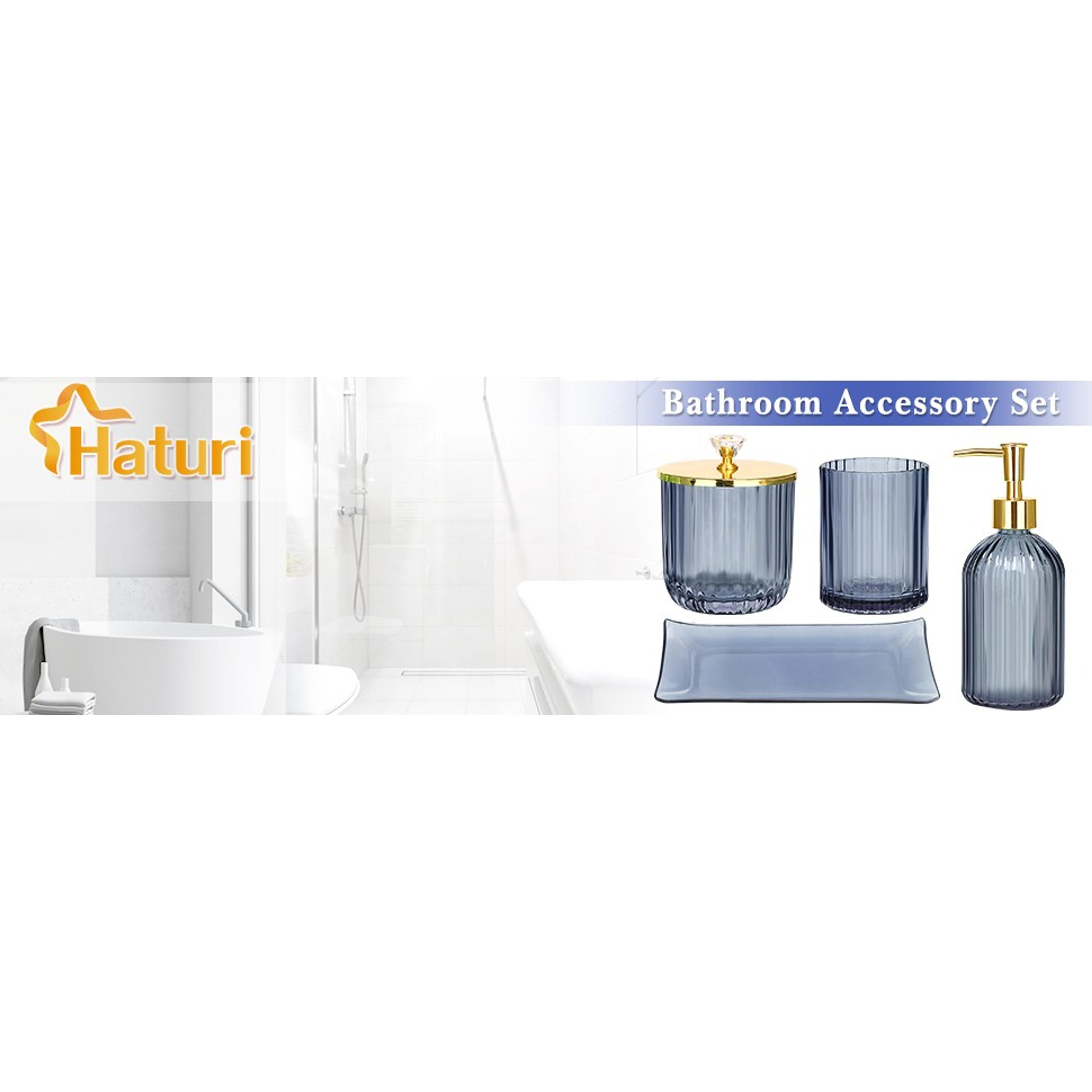 Glass Bathroom Accessories Set, Blue 4-Piece Bathroom Set Glass Bathroom Accessories Set, Blue 4-Piece Bathroom Set