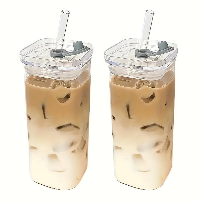 2/4/6 Counts Drinking Cup, High Borosilicate Thin Glass Rectangular Heat-resistant Glass Mug with Lid and Straw, Versatile for Hot Or Cold Beverages, Drinking Glasses