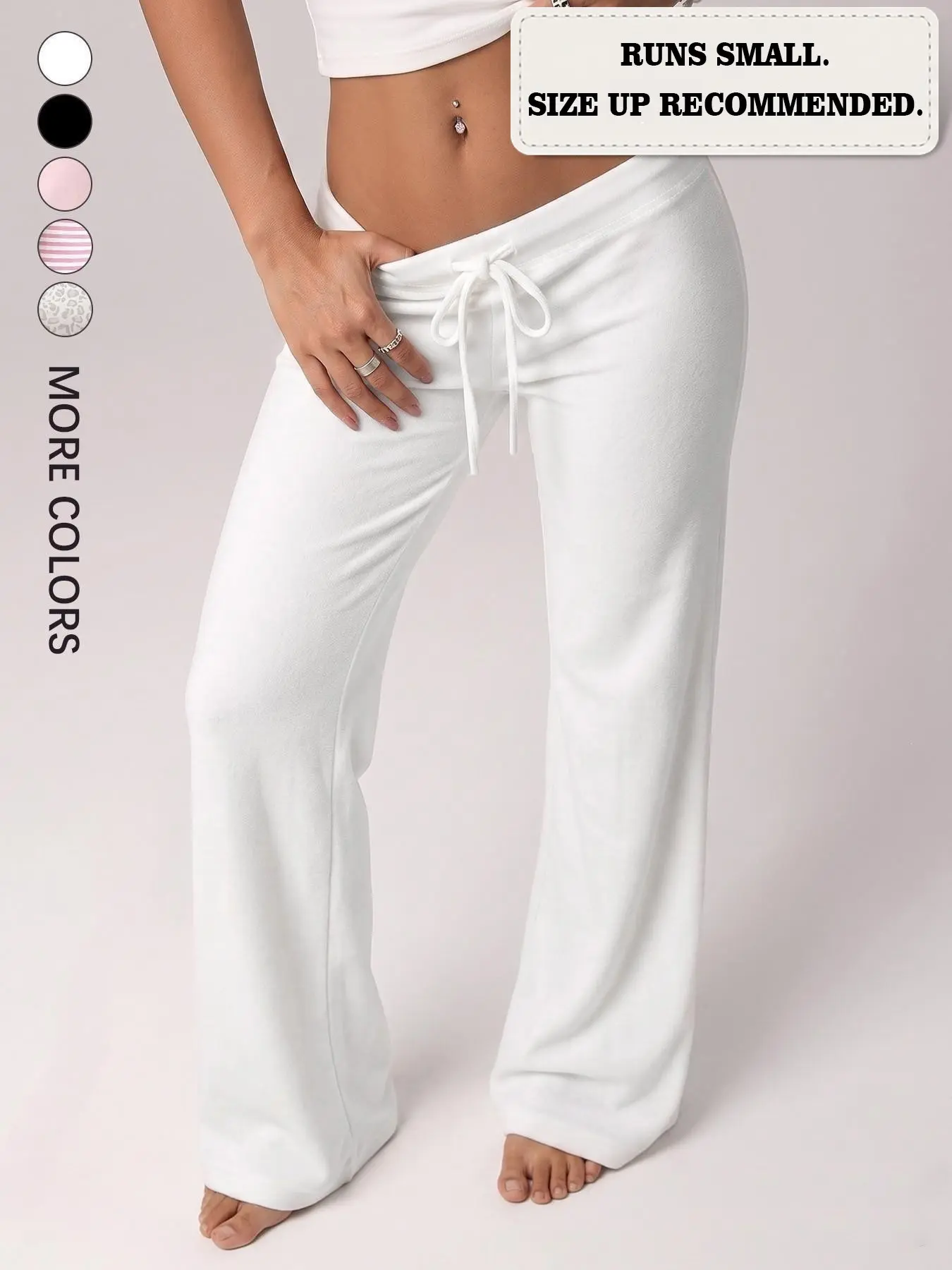 Women Low Waist Drawstring Flared Sweatpants, Y2K Low Rise Micro Bootcut Lounge Pants, Soft Stretch Casual Trousers Match Crop Tops For Daily Streetwear #tiktokshopmademebuyit #flaredpants #y2kfashion #sweatpants