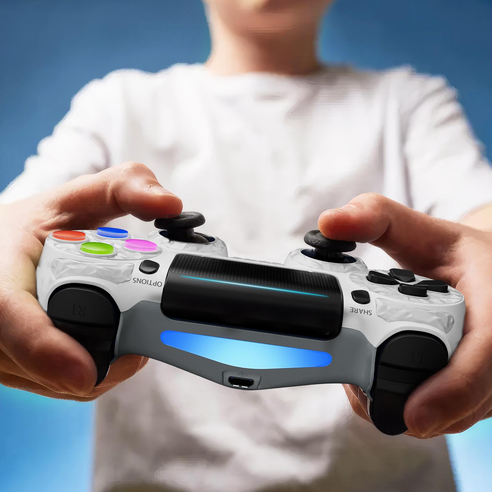 Wireless PS4 Controller for PS4/PC/Android/iOS, With Double Vibration, Six Axis Gyro, Touch Pad, Speaker, Playstation Gamepad White Gaming Items